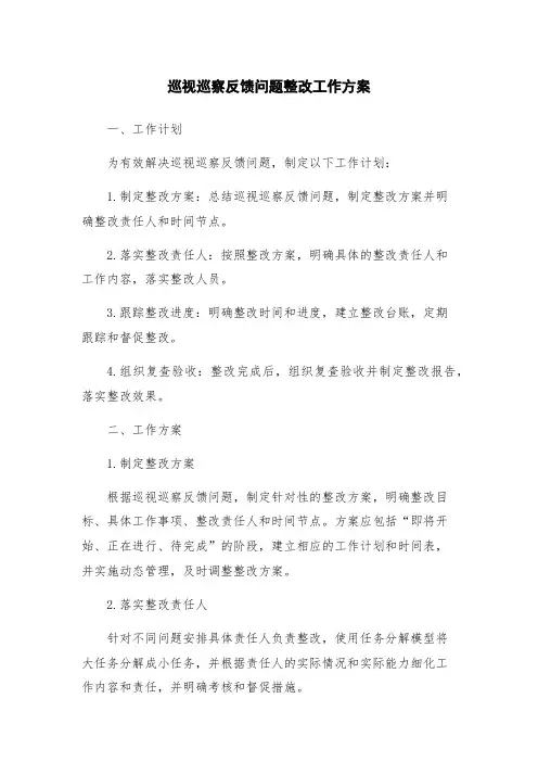 巡视巡察反馈问题整改工作方案