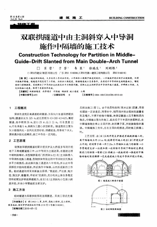 双联拱隧道中由主洞斜穿入中导洞施作中隔墙的施工技术