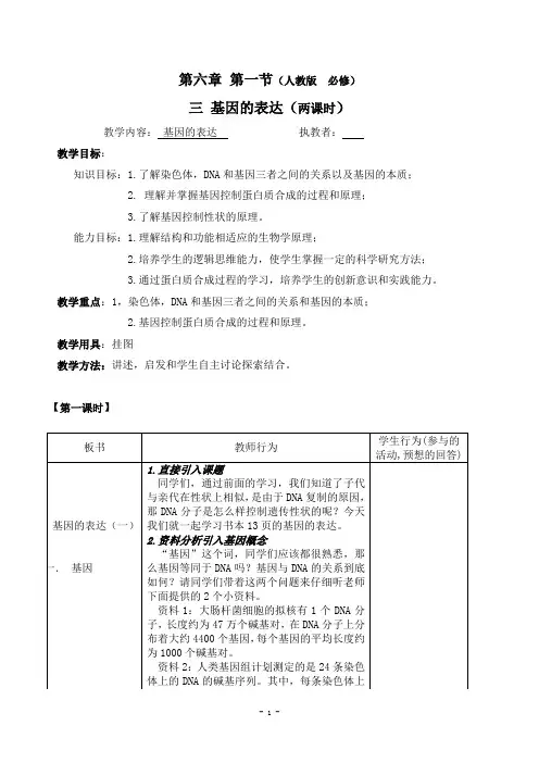 基因的表达 教案