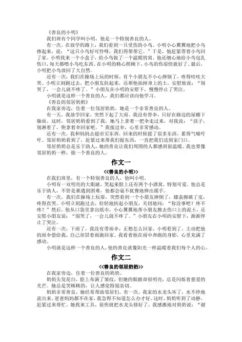 一个善良的人作文300字三年级
