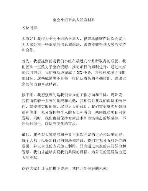 全会小组召集人发言材料