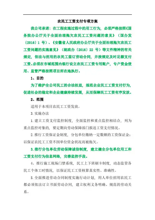 农民工工资支付专项方案