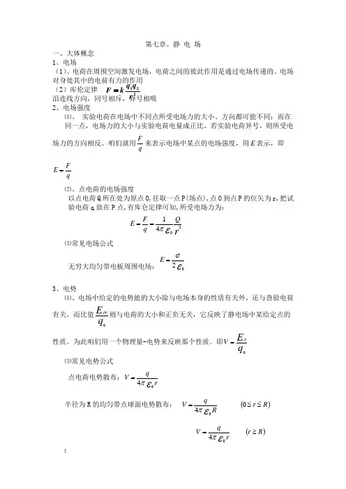 大学物理静电场总结