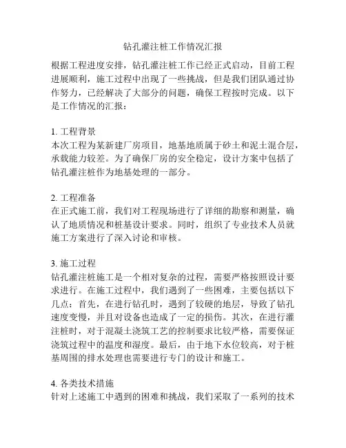 钻孔灌注桩工作情况汇报