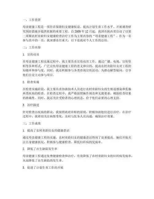 母亲健康工程个人工作总结