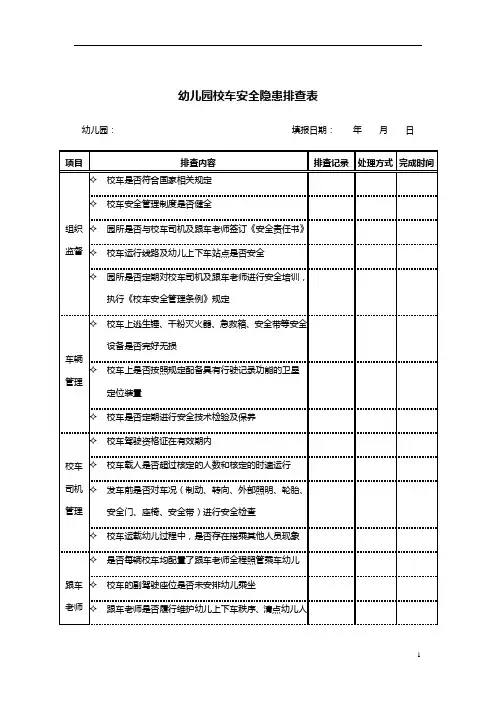 幼儿园校车安全隐患排查表