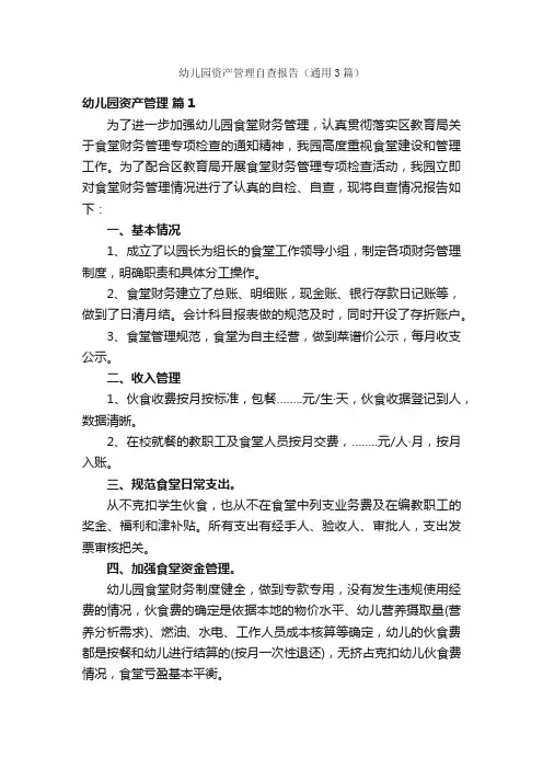 幼儿园资产管理自查报告（通用3篇）