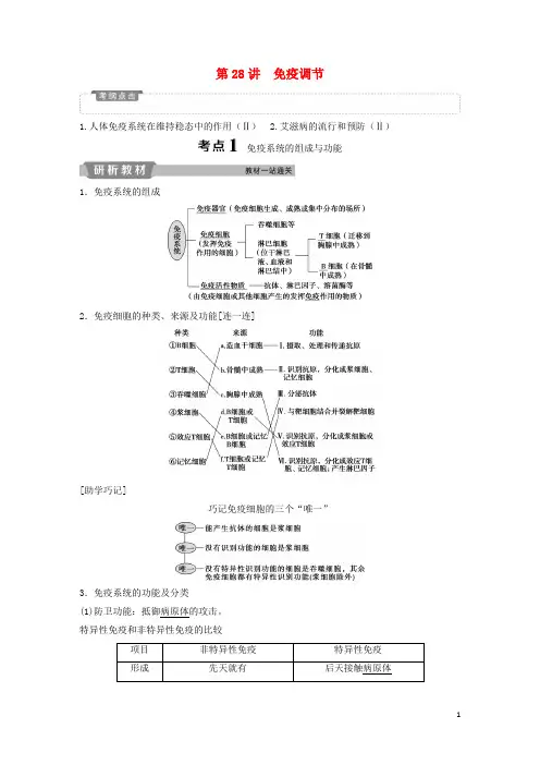 (人教版)2020届高考生物一轮复习 第八单元  第28讲 免疫调节学案