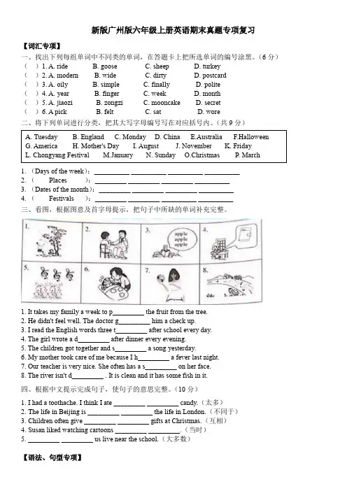 广州版新版六年级上册英语期末真题专项复习二