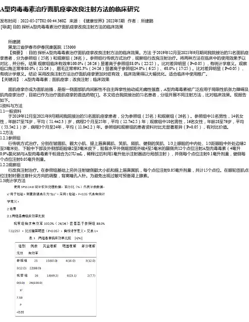 A型肉毒毒素治疗面肌痉挛改良注射方法的临床研究