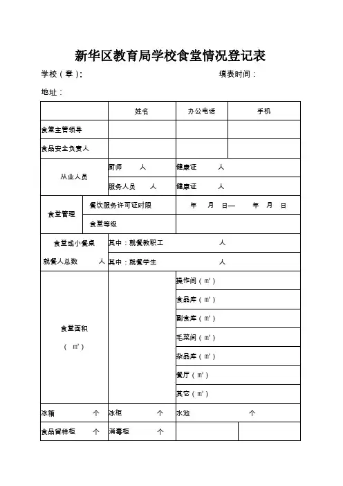 新华区教育局学校食堂情况登记表