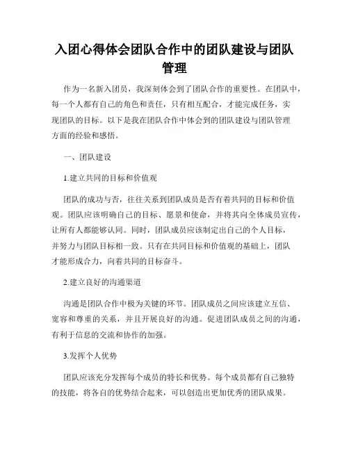 入团心得体会团队合作中的团队建设与团队管理