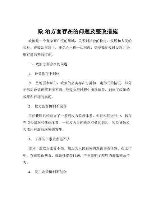 政 治方面存在的问题及整改措施