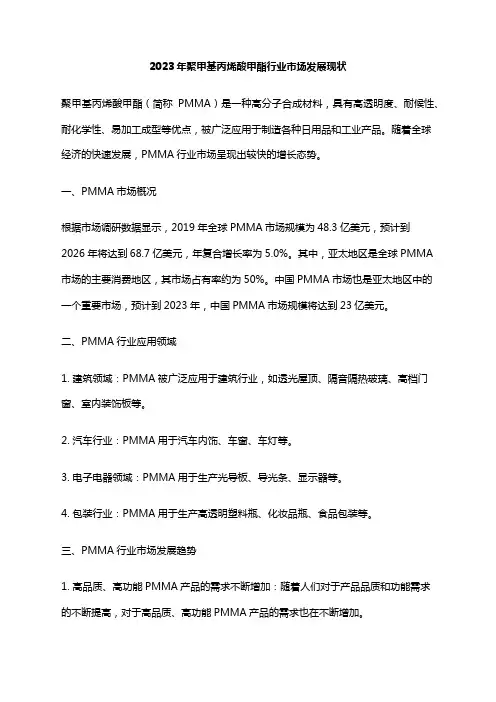 2023年聚甲基丙烯酸甲酯行业市场发展现状