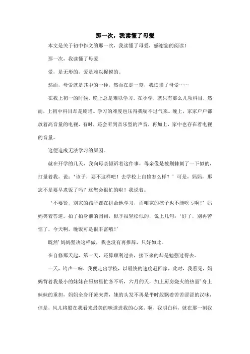 那一次,我读懂了母爱_初中作文