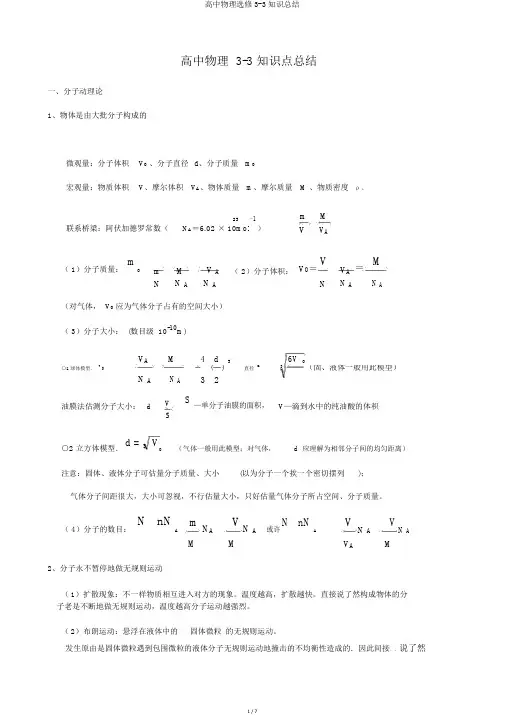 高中物理选修3-3知识总结