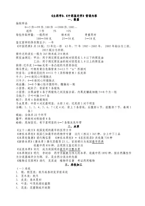 生药学和中药鉴定学背诵内容
