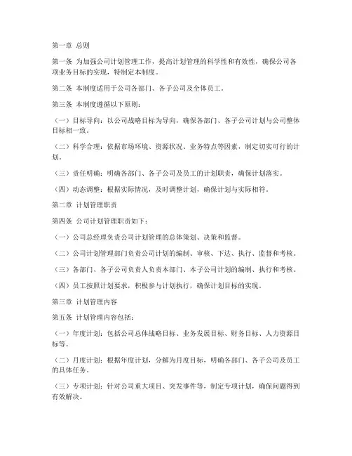 公司计划管理制度范文