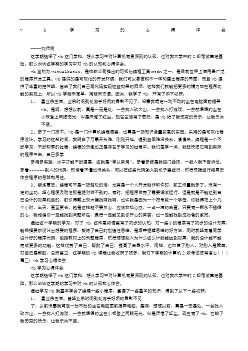 VB学习心得体会