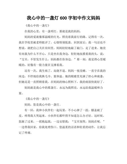 我心中的一盏灯600字初中作文妈妈