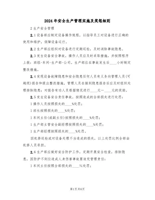 2024年安全生产管理实施及奖惩细则(二篇)