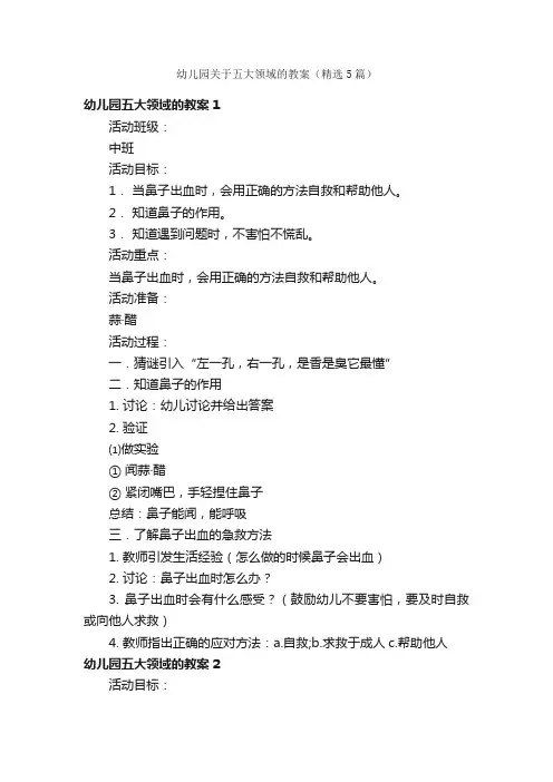 幼儿园关于五大领域的教案（精选5篇）