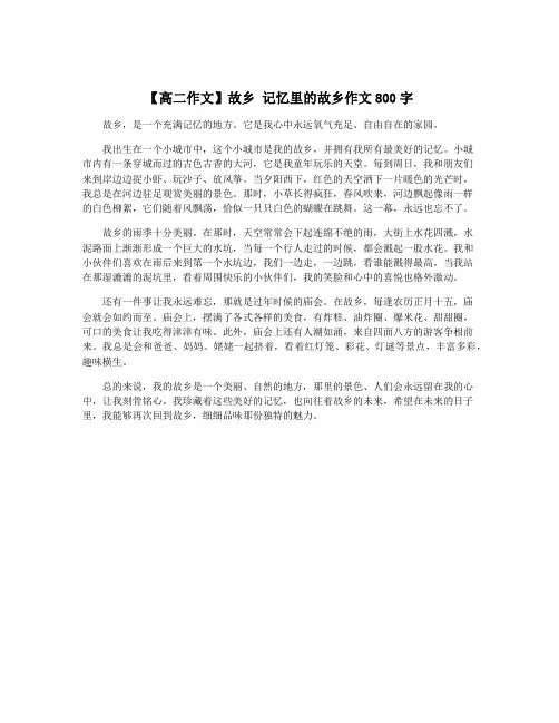 【高二作文】故乡 记忆里的故乡作文800字