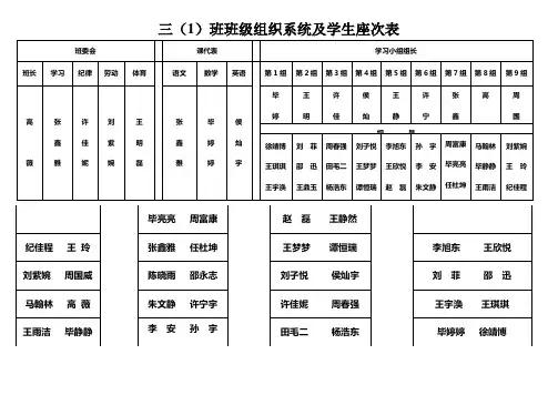 三1班组织系统及座次表