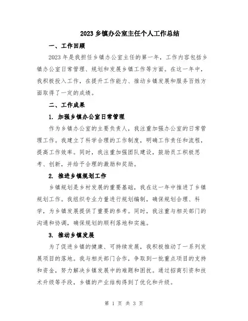 2023乡镇办公室主任个人工作总结