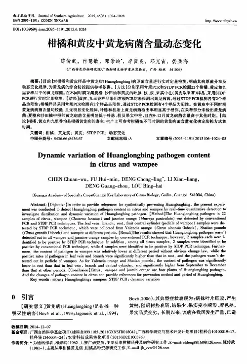 柑橘和黄皮中黄龙病菌含量动态变化