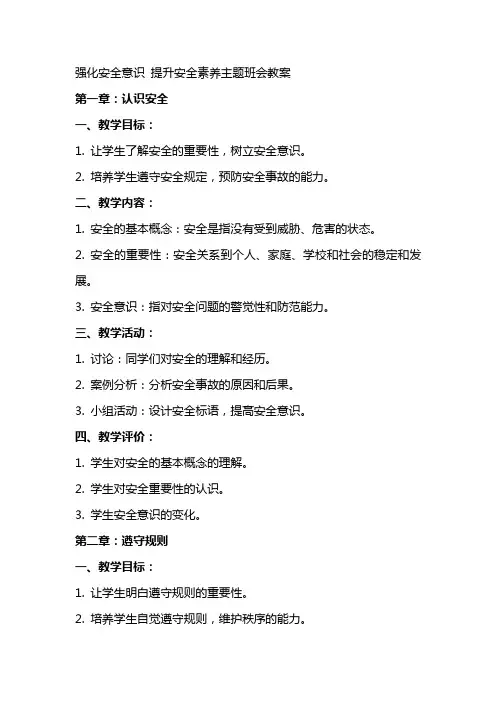 强化安全意识提升安全素养主题班会教案
