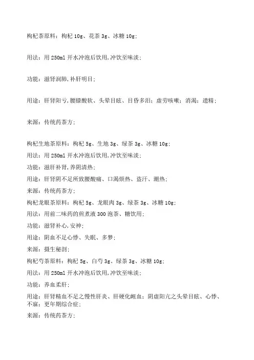 养生茶配方大全