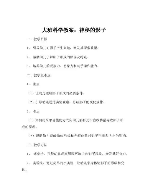 大班科学教案：神秘的影子