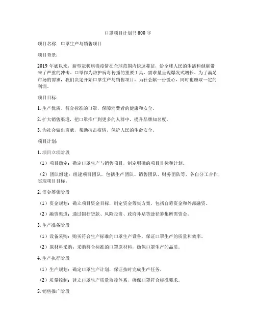 口罩项目计划书800字