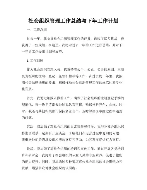社会组织管理工作总结与下年工作计划