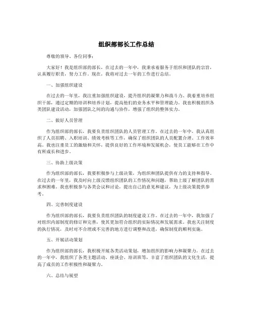 组织部部长工作总结