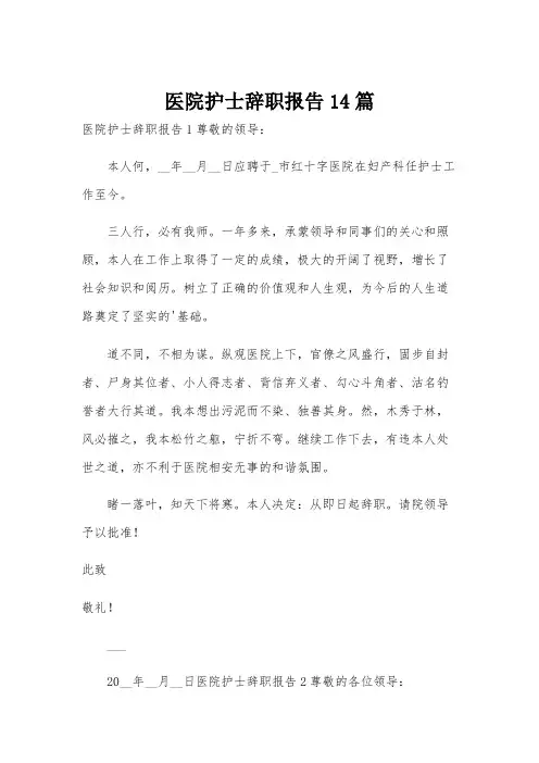 医院护士辞职报告14篇
