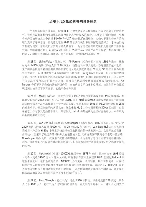 历史上25款经典音响设备排名