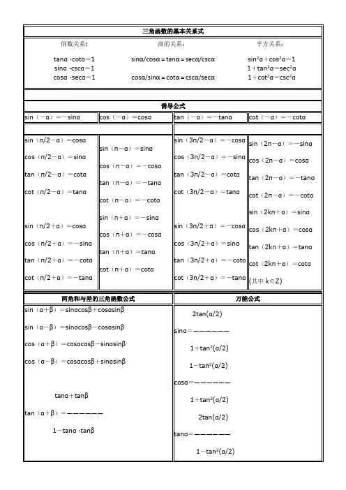 三角函数及反三角函数