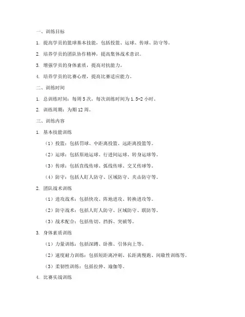 篮球培训训练计划模板