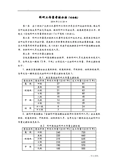 科研工作量考核办法-