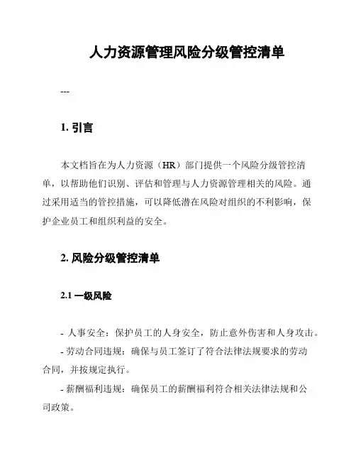 人力资源管理风险分级管控清单