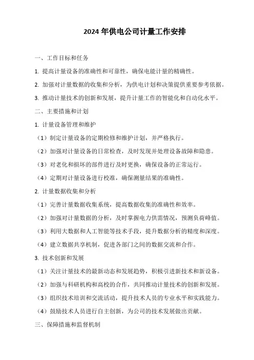 2024年供电公司计量工作安排