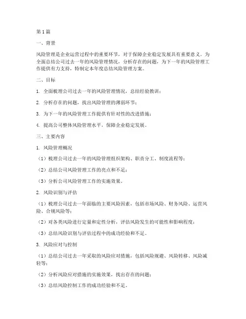 公司年度总结风险管理方案(3篇)