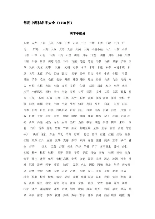 中药材名字大全