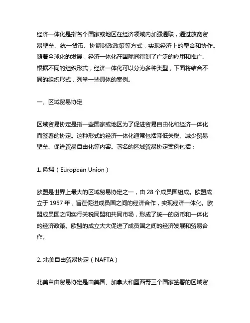 按照经济一体化的组织形式分类的案例