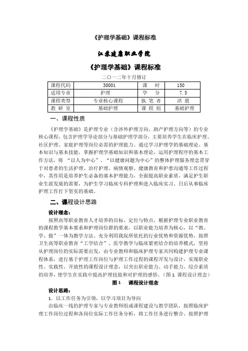 护理学基础课程标准(江苏健康职业学院)