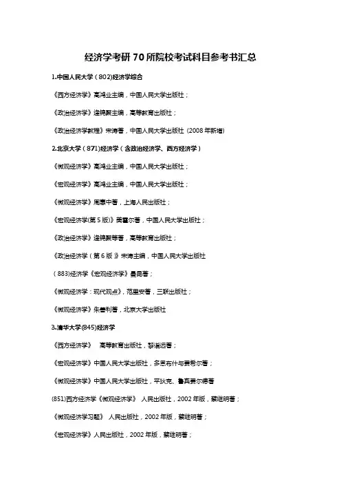 经济学考研70所院校考试科目参考书汇总