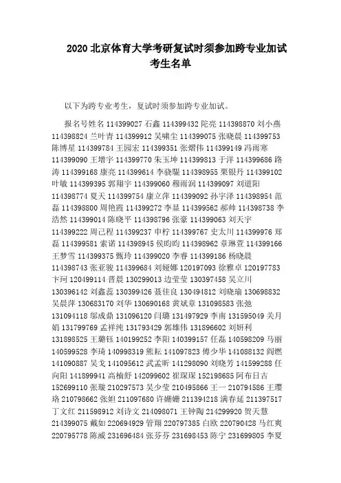 2020北京体育大学考研复试时须参加跨专业加试考生名单
