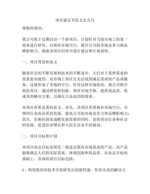 项目建议书范文怎么写